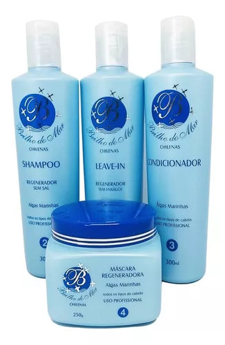 Kit Brilho do Mar — Shampoo, Condicionador, Leave-in e Máscara Regeneradora
